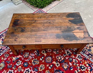 Antique English Coffee Table Farmhouse Rustic Oak Drawers Shaker Legs Mid-19th C