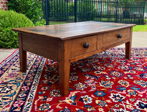 Antique English Coffee Table Farmhouse Rustic Oak Drawers Shaker Legs Mid-19th C