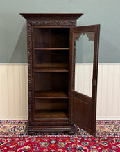 Load image into Gallery viewer, Antique French Breton Bookcase Armoire Linen Cab Wavy Glass Carved Chestnut 19th