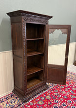 Load image into Gallery viewer, Antique French Breton Bookcase Armoire Linen Cab Wavy Glass Carved Chestnut 19th