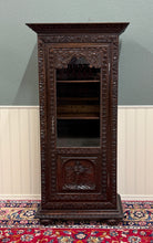 Load image into Gallery viewer, Antique French Breton Bookcase Armoire Linen Cab Wavy Glass Carved Chestnut 19th