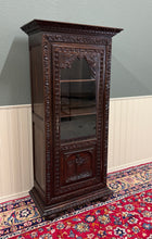 Load image into Gallery viewer, Antique French Breton Bookcase Armoire Linen Cab Wavy Glass Carved Chestnut 19th