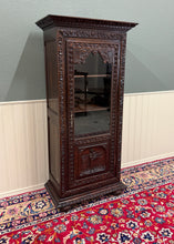 Load image into Gallery viewer, Antique French Breton Bookcase Armoire Linen Cab Wavy Glass Carved Chestnut 19th