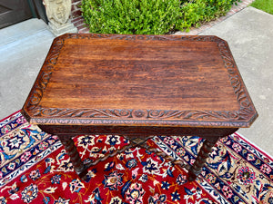 Antique French Parlor Table BARLEY TWIST Renaissance Revival CHERUBS Oak 19thC