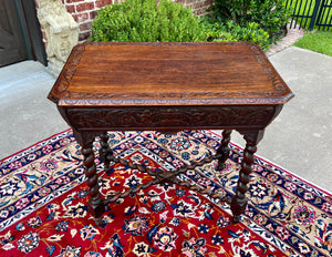 Antique French Parlor Table BARLEY TWIST Renaissance Revival CHERUBS Oak 19thC