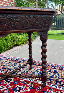 Antique French Parlor Table BARLEY TWIST Renaissance Revival CHERUBS Oak 19thC