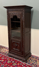 Load image into Gallery viewer, Antique French Breton Bookcase Armoire Linen Cab Wavy Glass Carved Chestnut 19th