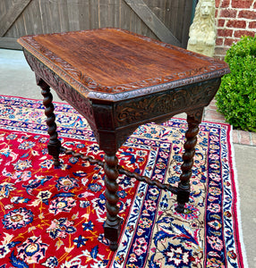 Antique French Parlor Table BARLEY TWIST Renaissance Revival CHERUBS Oak 19thC