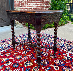 Antique French Parlor Table BARLEY TWIST Renaissance Revival CHERUBS Oak 19thC