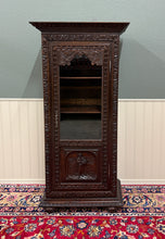 Load image into Gallery viewer, Antique French Breton Bookcase Armoire Linen Cab Wavy Glass Carved Chestnut 19th