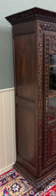 Load image into Gallery viewer, Antique French Breton Bookcase Armoire Linen Cab Wavy Glass Carved Chestnut 19th