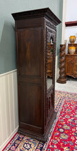 Load image into Gallery viewer, Antique French Breton Bookcase Armoire Linen Cab Wavy Glass Carved Chestnut 19th