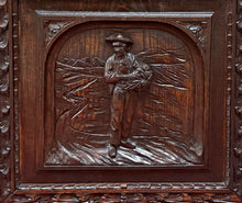 Load image into Gallery viewer, Antique French Breton Bookcase Armoire Linen Cab Wavy Glass Carved Chestnut 19th