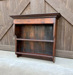 Antique English Wall Shelf Plate Rack Hanging Bookcase Cabinet Oak Mid 19th C