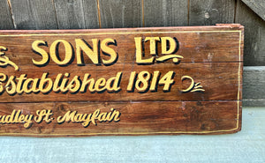 Vintage English Pub Sign Oak James Purdey & Sons Shotguns Pheasant Lodge Bespoke