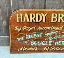 Load image into Gallery viewer, Vintage English Pub Sign Oak Hardy Bros LTD. Angling Specialists London Fly Reel