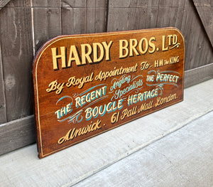 Vintage English Pub Sign Oak Hardy Bros LTD. Angling Specialists London Fly Reel