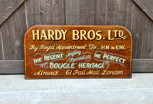 Vintage English Pub Sign Oak Hardy Bros LTD. Angling Specialists London Fly Reel