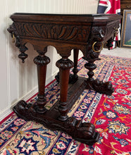 Load image into Gallery viewer, Antique French Oak Renaissance Revival Library Dolphin Table Desk c. 1880s