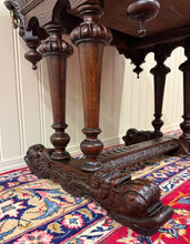 Load image into Gallery viewer, Antique French Oak Renaissance Revival Library Dolphin Table Desk c. 1880s