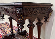 Load image into Gallery viewer, Antique French Oak Renaissance Revival Library Dolphin Table Desk c. 1880s