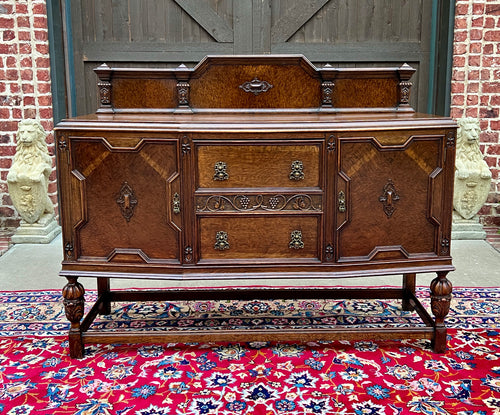 Antique English Sideboard Server Buffet Cabinet Tiger Oak Bow Front c. 1930s