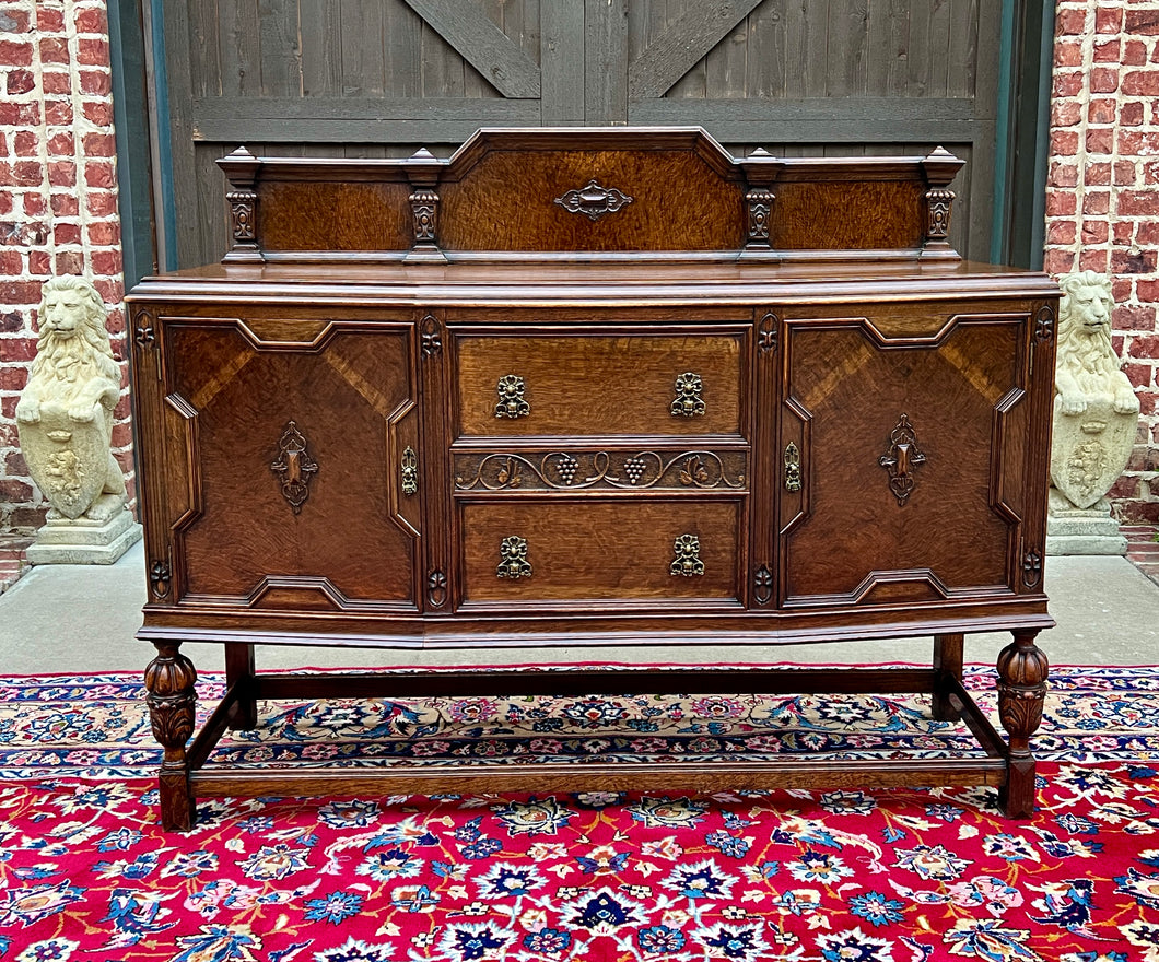 Antique English Sideboard Server Buffet Cabinet Tiger Oak Bow Front c. 1930s