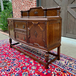 Antique English Sideboard Server Buffet Cabinet Tiger Oak Bow Front c. 1930s