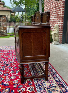 Antique English Sideboard Server Buffet Cabinet Tiger Oak Bow Front c. 1930s