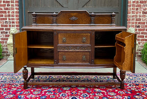 Antique English Sideboard Server Buffet Cabinet Tiger Oak Bow Front c. 1930s