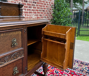 Antique English Sideboard Server Buffet Cabinet Tiger Oak Bow Front c. 1930s