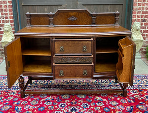 Antique English Sideboard Server Buffet Cabinet Tiger Oak Bow Front c. 1930s