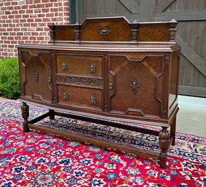 Antique English Sideboard Server Buffet Cabinet Tiger Oak Bow Front c. 1930s