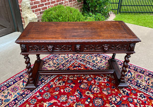 Antique French Desk Writing Table Sofa Entry Table Oak Barley Twist Renaissance