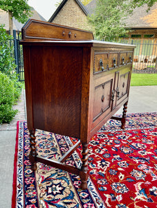 Antique English Sideboard Server Buffet Barley Twist Jacobean Honey Oak c.1930s