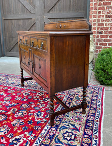 Antique English Sideboard Server Buffet Barley Twist Jacobean Honey Oak c.1930s