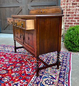 Antique English Sideboard Server Buffet Barley Twist Jacobean Honey Oak c.1930s