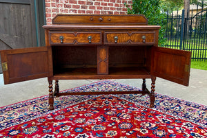 Antique English Sideboard Server Buffet Barley Twist Jacobean Honey Oak c.1930s