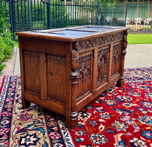 Load image into Gallery viewer, Antique French Trunk Chest Blanket Box Storage Coffer Gothic Revival c. 1920-30