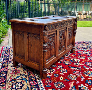 Antique French Trunk Chest Blanket Box Storage Coffer Gothic Revival c. 1920-30