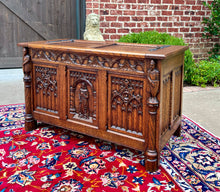 Load image into Gallery viewer, Antique French Trunk Chest Blanket Box Storage Coffer Gothic Revival c. 1920-30