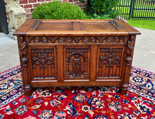 Load image into Gallery viewer, Antique French Trunk Chest Blanket Box Storage Coffer Gothic Revival c. 1920-30