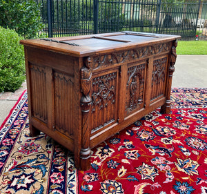 Antique French Trunk Chest Blanket Box Storage Coffer Gothic Revival c. 1920-30