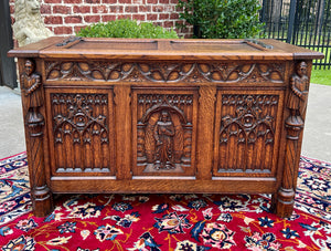 Antique French Trunk Chest Blanket Box Storage Coffer Gothic Revival c. 1920-30