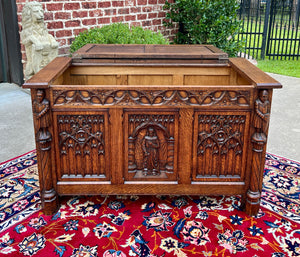 Antique French Trunk Chest Blanket Box Storage Coffer Gothic Revival c. 1920-30