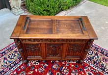 Load image into Gallery viewer, Antique French Trunk Chest Blanket Box Storage Coffer Gothic Revival c. 1920-30