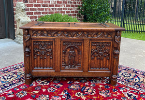 Antique French Trunk Chest Blanket Box Storage Coffer Gothic Revival c. 1920-30