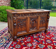 Load image into Gallery viewer, Antique French Trunk Chest Blanket Box Storage Coffer Gothic Revival c. 1920-30