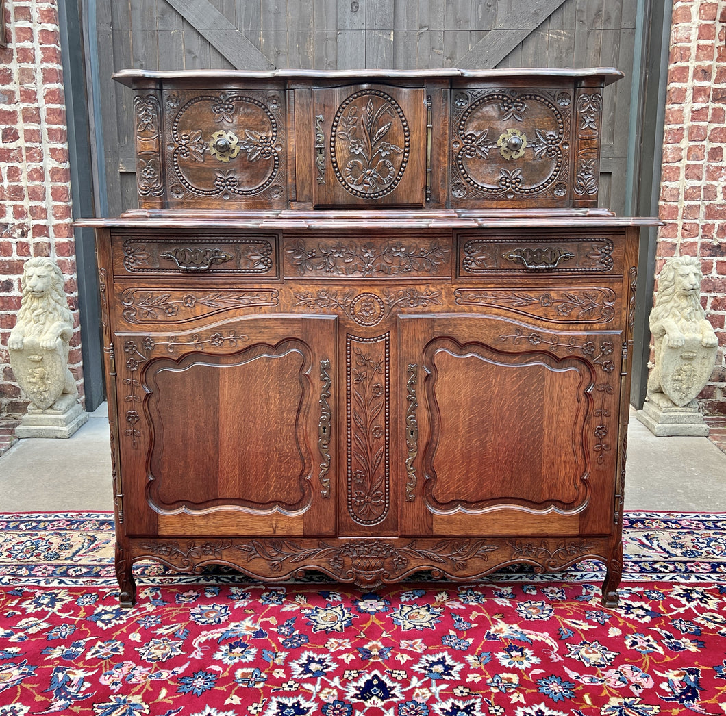 Antique French Buffet Sideboard Server Cupboard Panetiere Highly Carved Oak 19C