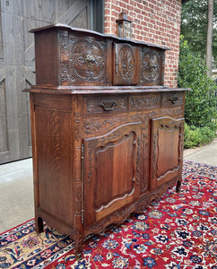 Antique French Buffet Sideboard Server Cupboard Panetiere Highly Carved Oak 19C